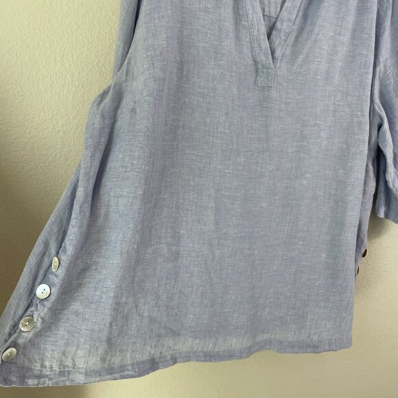 Tahari Womens Plus 2X 100% Linen Relaxed Blue Popover Tunic Top Shirt - Picture 8 of 9